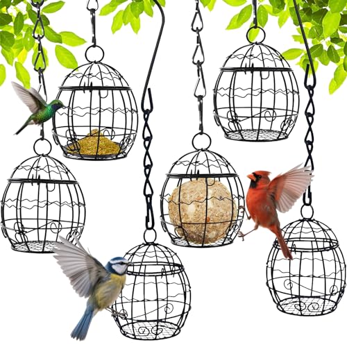 6 Stück Meißenknödelhalter Vogelfutterstation,Meisenknödelhalter zum Aufhängen,Futterspender Vögel,Futterspender für Wildvögel,Futtersäule mit Dach,Vogelfutterstation mit Klappdeckel von Sunshine smile