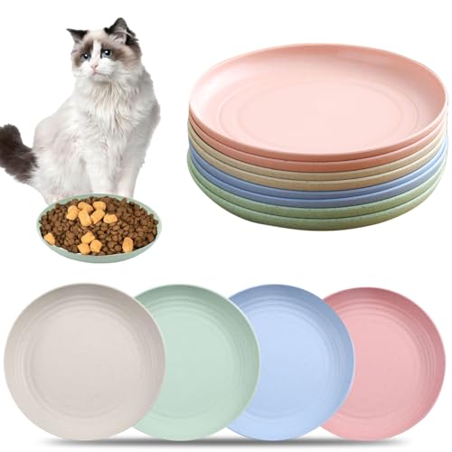 8 Stück Katzennapf Flach,Katzenschüssel,Fressnapf Katze Futternapf,Runden Katzenteller,Fressnapf Katze,Bunt Katzenfutter Napfset,Cat Plate für Kätzchen und kurzbeinige Katzen von Sunshine smile