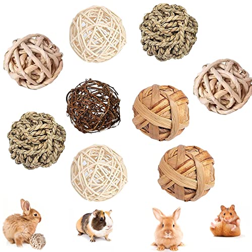 9PCS Kaubälle für Kleintiere - Kaninchen Spielzeug, Grasball, Weidenball, Hasen Kauspielzeug, Rattan-Bälle Zahnpflege, Grasspielzeug für Hamster von Sunshine smile