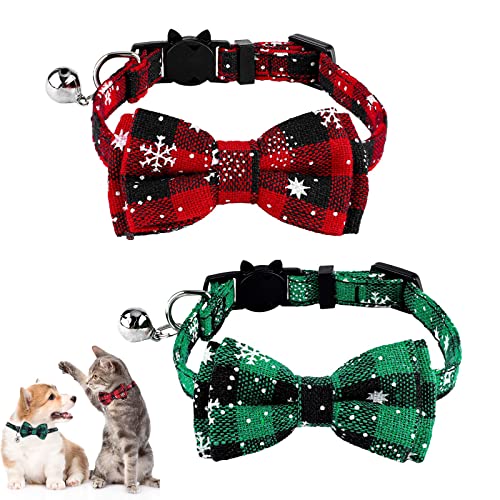 Weihnachtshalsband,2 Stück Kleine Hundehalsbänder Verstellbares,Katzenhalsband mit Schleife,Hundehalsband Fliege,Welpenhalsbander,Hundehalsband Weihnachten,Haustier Halsband für Kätzen und Hunde von Sunshine smile