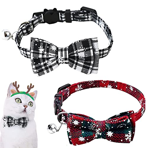 Weihnachtshalsband,2 Stück Kleine Hundehalsbänder Verstellbares,Katzenhalsband mit Schleife,Hundehalsband Fliege,Welpenhalsbander,Hundehalsband Weihnachten,Haustier Halsband für Kätzen und Hunde von Sunshine smile