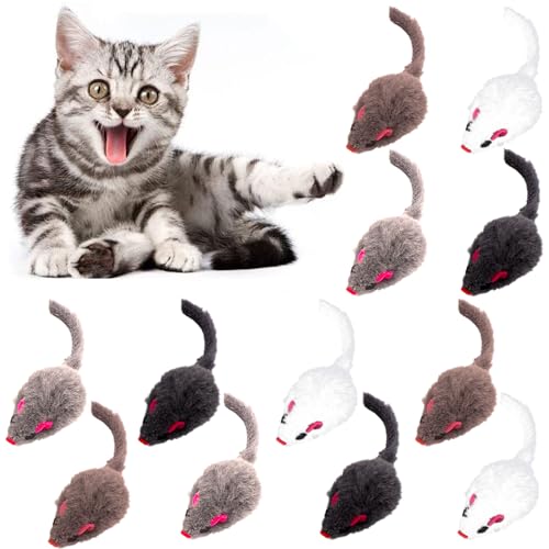 Sunshine smile 12 Stück Spielzeugmaus,Spielmaus mit Plüschschwanz,Spielzeugmaus Katzen Fellmäuse Set, für alle Katenrassen von Sunshine smile