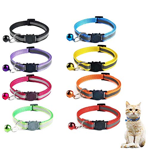 Sunshine smile Katzenhalsband mit Sicherheitsverschluss 8 Stück, Länge Verstellbar 18cm-35cm, Reflektierendes Katzenhalsband, Sicherheitshalsband Katze, Katzenhalsband Selbstöffnend von Sunshine smile