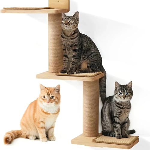 Kletterwand Katzen, 3 in 1 Kletterwand Katze 360° Drehbarer Kratzbaum Wand mit Sisalmatte, Wandmontage Katzentreppe Kratzbaum für Katzen Klettern, Kratzen, Spielen von SunshineFace