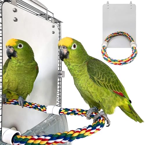 SunshineFace 17,8 cm Acryl Vogelspiegel mit Seil Barsch Papagei Vogelkäfig Spielzeug für Sittich Kakadu Nymphensittich Lovebirds von SunshineFace