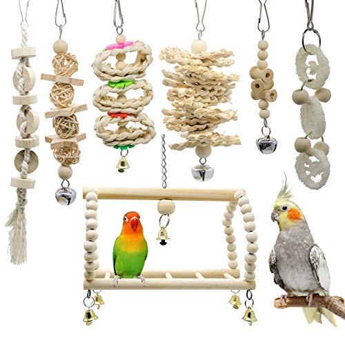 SunshineFace Vogelkäfig-Spielzeug für Papageien, Sittiche, Aras, Vögel, 7 Stück von SunshineFace