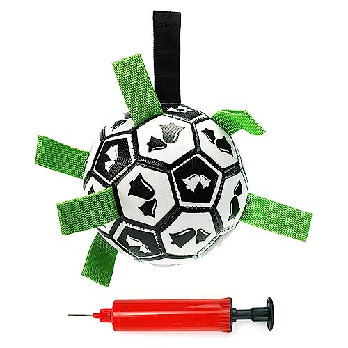 Sunshineface Hundespielzeug-Fußball, interaktiver Ball für drinnen und draußen, Hundespielzeug, langlebiger Hunde-Fußball mit Grifflaschen, für kleine und mittelgroße Welpen von Sunshineface