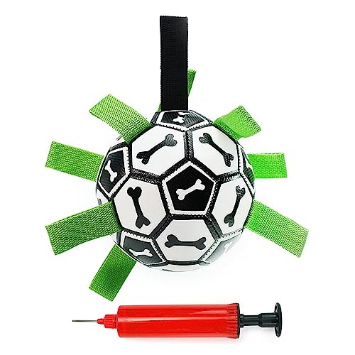 Sunshineface Hundespielzeug-Fußball, interaktiver Ball für drinnen und draußen, Hundespielzeug, langlebiger Hunde-Fußball mit Grifflaschen, für kleine und mittelgroße Welpen von SunshineFace