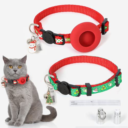 2 Stück Weihnachten Katzenhalsband,Halsband Katze mit 1 AirTag-Halter,Glocke,Namensadresse Metallanhänger,Weihnachtsanhänger und Sicherheitsverschluss,Halsband Mädchen Jungen Kätzchen Welpen Geschenk 2 Stück Weihnachten Katzenhalsband,Halsband Katze mit 1 AirTag-Halter,Glocke,Namensadresse Metallanhänger,Weihnachtsanhänger und Sicherheitsverschluss,Halsband Mädchen Jungen Kätzchen Welpen Geschenk von Sunwuun