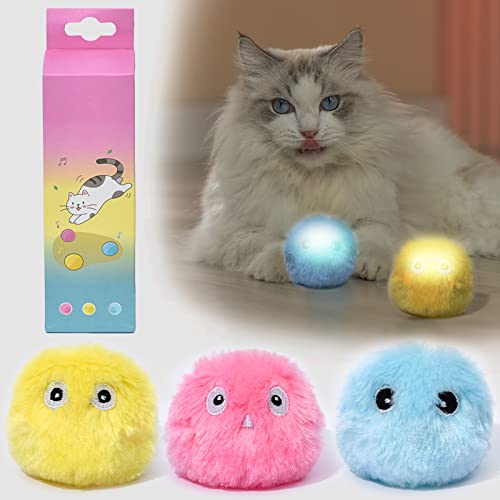 3 Stück Glühen Katzenbälle Interaktives Katzenspielzeug Ball mit Sound Kätzchenspielzeug Plüsch Balle,Katzenspielzeug Selbstbeschäftigung,Katzenspielzeug Bälle mit Lebensechte Tiergeräusche für Katze von Sunwuun