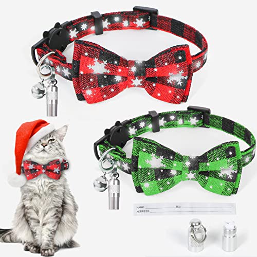 Weihnachten Katzenhalsband Schleife,2 Stück Reflektierende Schneeflocke Halsband Katze Hund,Breakaway Cat Collar mit Glöckchen,Fliege,Sicherheitsverschluss,Verstellbar 18-30cm für Kätzchen Welpen Weihnachten Katzenhalsband Schleife,2 Stück Reflektierende Schneeflocke Halsband Katze Hund,Breakaway Cat Collar mit Glöckchen,Fliege,Sicherheitsverschluss,Verstellbar 18-30cm für Kätzchen Welpen von Sunwuun