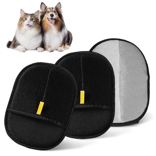 SupRovare 3 Stück Fellmagnet Handschuhe Doppelseitig für Hunde & Katzen - Doppelseitige Bürstenhandschuhe für effektives Entfernen von Tierhaaren zur Haarentfernung im Sofa, Kleidung und Bett von SupRovare