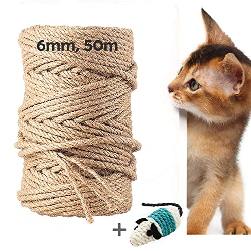 Sisalseil, 50 Meter Natur Sisal Seil für Katzen, Sisal Kratzbaum Ersatz für Katzen, Kratzbaum, Kratzseil, Haushalt, Garten, DIY, Dekoration (6mm, 50m) von Supberc