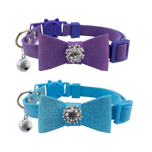 SuperBuddy Katzenhalsbänder mit Glöckchen, Breakaway-Kätzchen-Halsband, niedliches Katzenhalsband mit Diamanten, Fliege, Glocke für Welpen, Kätzchen, 2er-Pack, Haustierbedarf-Zubehör SuperBuddy Katzenhalsbänder mit Glöckchen, Breakaway-Kätzchen-Halsband, niedliches Katzenhalsband mit Diamanten, Fliege, Glocke für Welpen, Kätzchen, 2er-Pack, Haustierbedarf-Zubehör von SuperBuddy