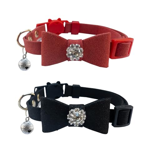 SuperBuddy Katzenhalsbänder mit Glöckchen, Breakaway-Kätzchen-Halsband, niedliches Katzenhalsband mit Diamanten, Fliege, Glocke für Welpen, Kätzchen, 2er-Pack, Haustierbedarf-Zubehör SuperBuddy Katzenhalsbänder mit Glöckchen, Breakaway-Kätzchen-Halsband, niedliches Katzenhalsband mit Diamanten, Fliege, Glocke für Welpen, Kätzchen, 2er-Pack, Haustierbedarf-Zubehör von SuperBuddy