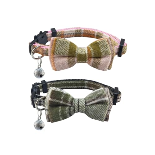 SuperBuddy Katzenhalsband mit niedlicher Schleife, Glocke, 2 Stück, kariert, mit abnehmbarer Fliege, Katzenhalsband für Katzen, Kätzchen SuperBuddy Katzenhalsband mit niedlicher Schleife, Glocke, 2 Stück, kariert, mit abnehmbarer Fliege, Katzenhalsband für Katzen, Kätzchen von SuperBuddy