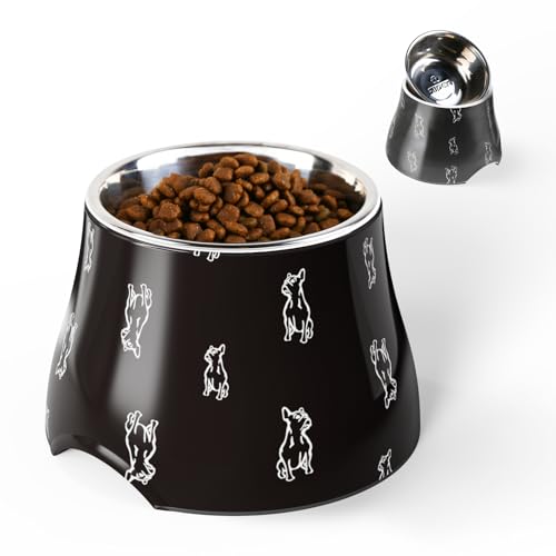 Erhöhte Hundenäpfe mit Edelstahlnapf, Prävention von Wirbelsäulenerkrankungen Hundefutternapf, rutschfeste und hohe Kapazität Haustiernäpfe M/2 Tasse (Schwarz) von SuperDesign