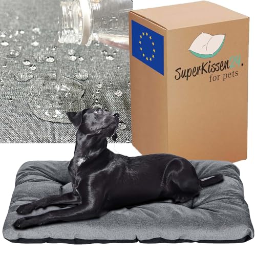 SuperKissen24. Hundebett Hundekissen Hundematratze Tierbett für Kleine, Mittlere und Grosse Hunde - Wasserdicht, Waschbar - Größe XL - Schwarz und Grau - Flachs von SuperKissen24.