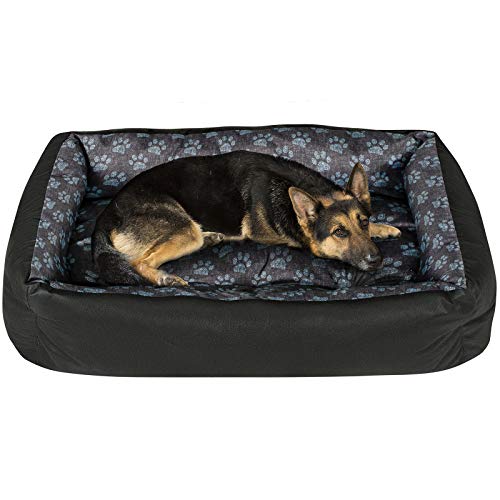 SuperKissen24. Hundebett Hundekorb Hundesofa Tierbett für Kleine, Mittlere und Grosse Hunde - Waschbar - Größe L - Schwarz und Grau - Pfoten aus flachs von SuperKissen24.