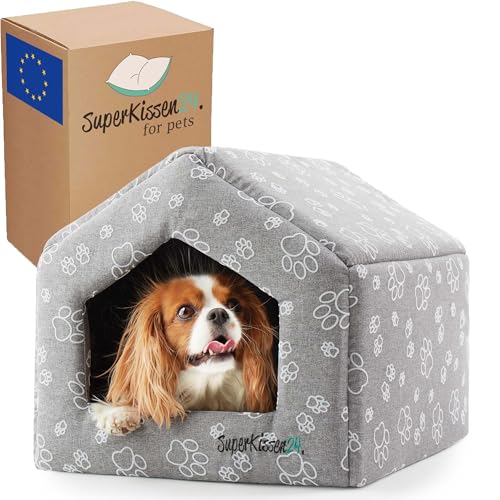 SuperKissen24. Hundehütte Indoor - Hundebett - Hundebox für Kleine Mittlere und Große Hunde und Katzen - Wasserdicht Hundehöhle - Katzenhöhle - 42x48x38 cm - Claw Grau von SuperKissen24.
