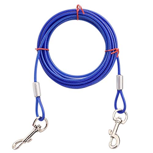 SuperglockT Edelstahl Hundeleine Doppelkopf Heavy Duty Kabelleine Hofleine Gartenleine Auslaufleine reißfeste Laufleine mit 360 Grad drehbar Karabiner für Hunde bis 35 KG (10-Meter, Blau) von SuperglockT