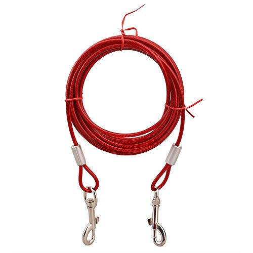 SuperglockT Edelstahl Hundeleine Doppelkopf Heavy Duty Kabelleine Hofleine Gartenleine Auslaufleine reißfeste Laufleine mit 360 Grad drehbar Karabiner für Hunde bis 35 KG (3-Meter, Rot) von SuperglockT