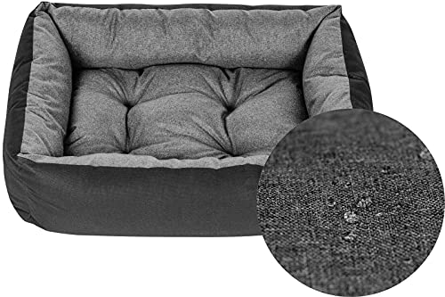 SuperKissen24. Hundebett Hundekorb Hundesofa Tierbett für Kleine, Mittlere und Grosse Hunde - Waschbar - Größe L - Schwarz und Grau - Flachs von SuperKissen24.