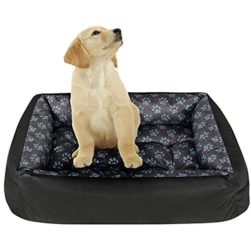 SuperKissen24. Hundebett Hundekorb Hundesofa Tierbett für Kleine, Mittlere und Grosse Hunde - Waschbar - Größe M - Schwarz und Grau - Pfoten aus flachs SuperKissen24. Hundebett Hundekorb Hundesofa Tierbett für Kleine, Mittlere und Grosse Hunde - Waschbar - Größe M - Schwarz und Grau - Pfoten aus flachs von SuperKissen24.