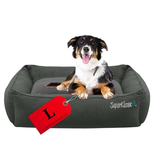 SuperKissen24. Hundebett für große Hunde - Weiches Hundesofa flauschig aus kratzfestem Material Plüsch - Hundekissen waschbar - Hundekorb in Anthrazit - L 95 x 75 cm von SuperKissen24.