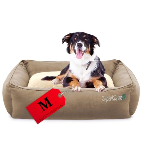 SuperKissen24. Hundebett für mittelgroße Hunde - Weiches Hundesofa flauschig aus kratzfestem Material Plüsch - Hundekissen waschbar - Hundekorb in Beige - M 70 x 55 cm von SuperKissen24.