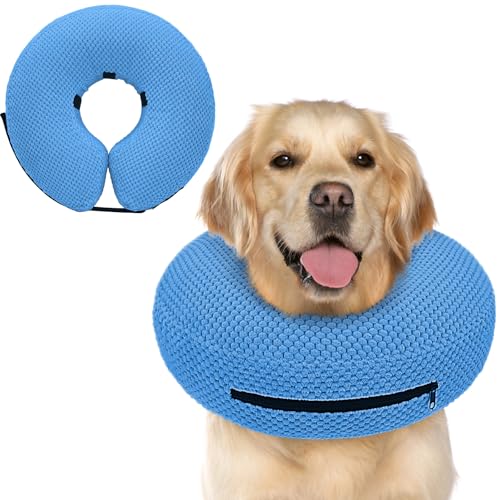 Supet Aufblasbares Hundekegelhalsband für Hunde, um das Lecken aufzuhören, Donut-Halsband nach Operationen, weicher Haustierkegel für kleine, mittelgroße und große Hunde, Blau 02 L von Supet