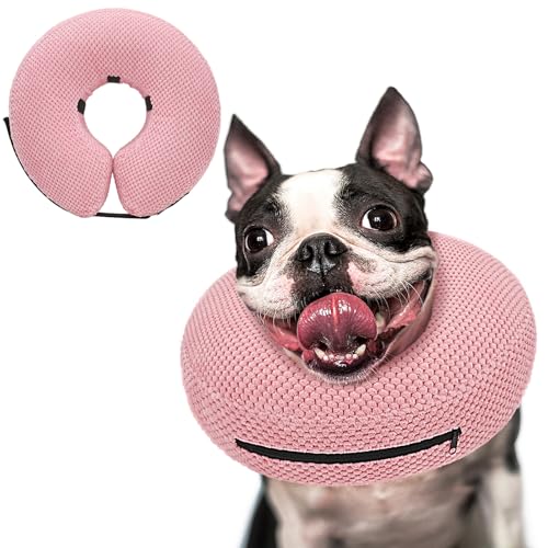 Supet Aufblasbares Hundekegelhalsband für Hunde, um das Lecken aufzuhören, Donut-Halsband nach Operationen, weicher Haustierkegel für kleine, mittelgroße und große Hunde, Rosa 02 XS von Supet