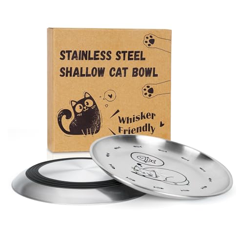 Supet Flacher Katzenteller aus Edelstahl für Nassfutter, Schnurrhaarfreundlich, flach, mit rutschfester Unterseite, 370 ml, niedliche Schalen für Indoor-Katzen, 2 Stück Supet Flacher Katzenteller aus Edelstahl für Nassfutter, Schnurrhaarfreundlich, flach, mit rutschfester Unterseite, 370 ml, niedliche Schalen für Indoor-Katzen, 2 Stück von Supet