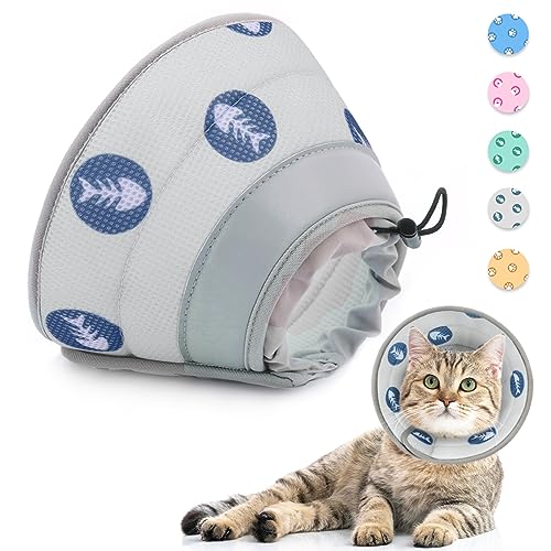 Supet Halskrause Katze,Einstellbarer Halskrause Katze Halsband,Wiederherstellung Halsband Weich Kragen Cone Nach Operation und Verletzungen für Welpen,Hunde und Katzen (Grau, M) von Supet