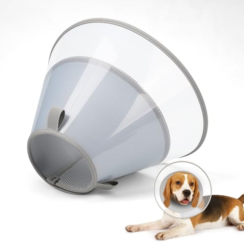 Supet Hundekegelhalsband mit weichem Polster, transparentes Elizabeth-Genesungshalsband für Hunde, um das Lecken nach Operationen, Kastration und Verletzungen zu stoppen(Grey-L) von Supet