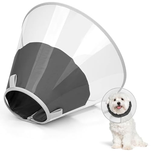 Supet Halskrause Hund zum Verhindern des Leckens mit weichem Polster, klare Elizabeth-Recovery-Halskrause nach Operation, Alternative Kopfkrause für große, mittlere und kleine Hunde(Black,M) von Supet