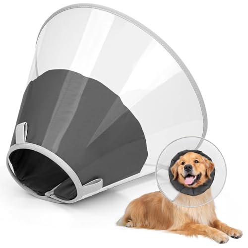 Supet Halskrause Hund zum Verhindern des Leckens mit weichem Polster, klare Elizabeth-Recovery-Halskrause nach Operation, Alternative Kopfkrause für große, mittlere und kleine Hunde(Black,XL) von Supet
