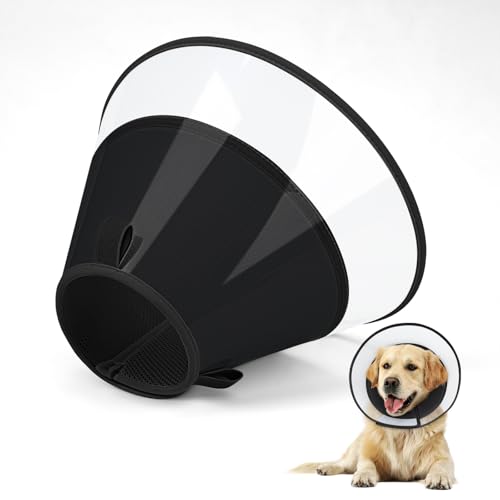 Supet Hundekegelhalsband mit weichem Polster, transparentes Elizabeth-Genesungshalsband für Hunde, um das Lecken nach Operationen, Kastration und Verletzungen zu stoppen(Black-2XL) von Supet