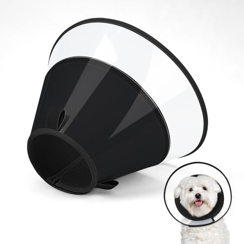 Supet Hundekegelhalsband mit weichem Polster, transparentes Elizabeth-Genesungshalsband für Hunde, um das Lecken nach Operationen, Kastration und Verletzungen zu stoppen(Black-S) von Supet