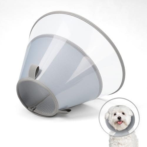 Supet Hundekegelhalsband mit weichem Polster, transparentes Elizabeth-Genesungshalsband für Hunde, um das Lecken nach Operationen, Kastration und Verletzungen zu stoppen(Grey-M) von Supet