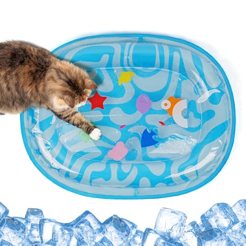 Supet Katzen Wasser Sensor Spielmatte, verdicktes Katzen Wasserbett Spielzeug mit zusätzlicher Schutzhülle für Katzen und kleine Hunde(Streifen,2) von Supet