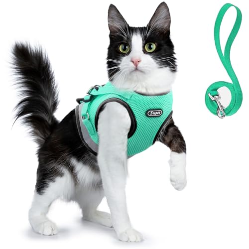 Supet Katzengeschirr und Leine, weiches Netzgewebe, verstellbares Katzengeschirr mit reflektierendem Gurt, für Spaziergänge mit Katze und Welpen, Kaninchen von Supet