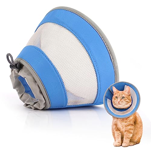 Supet Katzenkegel, atmungsaktiver Katzenkegelhalsband, weich, verstellbarer Katzenkegel, um das Lecken zu stoppen, wasserabweisender Halskegel für Katzen mit Luft-Mesh, schützendes von Supet