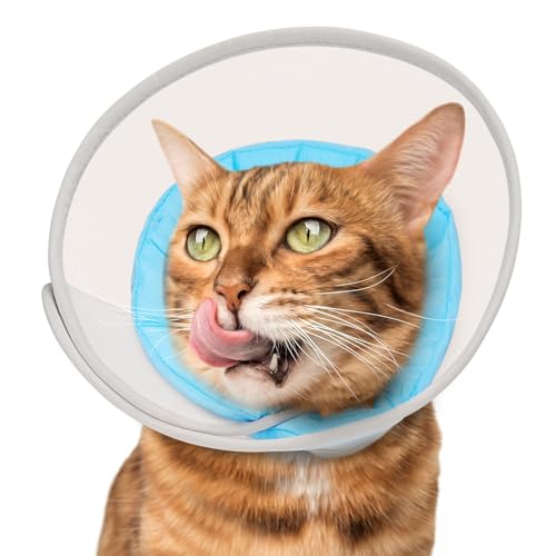 Supet Weicher Halskrause Katze: Bequemer, wasserdichter Netz-Erholungskegel nach Operationen, um Lecken und Kratzen zu verhindern, Alternative zum Elizabeth-Kopf-/Halskegel aus Kunststoff(Blau,S) von Supet
