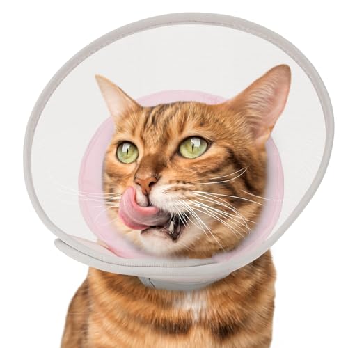 Supet Weicher Halskrause Katze: Bequemer, wasserdichter Netz-Erholungskegel nach Operationen, um Lecken und Kratzen zu verhindern, Alternative zum Elizabeth-Kopf-/Halskegel aus Kunststoff(Rosa,S) von Supet