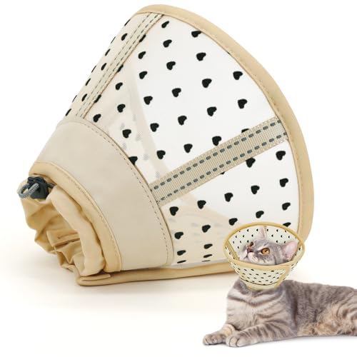 Supet weicher Katzenkegel-Halskragen,Luftgewebe-Katzen-Erholungskegel nach Operation um Lecken zu verhindern, einstellbar, atmungsaktiver Katzenhalskegel als Alternative für kleine Kätzchen und Katzen von Supet