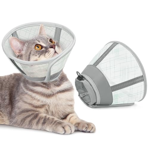 Supet weicher Katzenkegel-Halskragen,Luftgewebe-Katzen-Erholungskegel nach Operation um Lecken zu verhindern, einstellbar, atmungsaktiver Katzenhalskegel als Alternative für kleine Kätzchen und Katzen von Supet