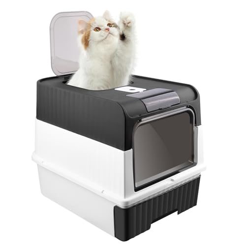 Katzenklo mit Deckel und Aktivkohlefilter, inklusive Schaufel – Katzentoilette mit Deckel, XL, geschlossen, Cat Litter Box für saubere Katzen, Auslaufsicherer Boden (49 * 37 * 35cm，Schwarz) von Supfine