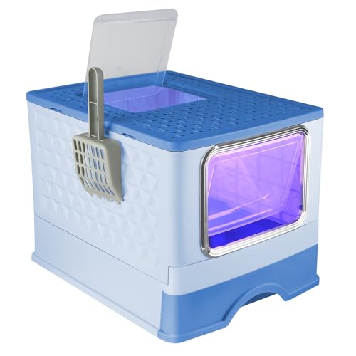 Katzentoilette, geschlossene Katzentoilette mit UV-Licht, herausnehmbares unteres Fach für eine einfache Reinigung, Schaufel im Lieferumfang enthalten (52 x 39 x 39 cm, UV-blau) von Supfine