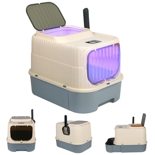 Katzentoilette XL mit UV-Lampe, Aktivkohlefilter, Doppeltür, Schaufel, Katzentoilette, 49 x 37 x 37 cm (UV-Grau) von Supfine